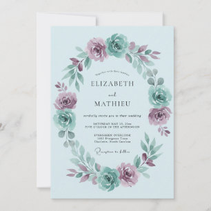 Sky Blue Mauve Rose Wedding Invitation