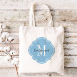 Sky Blue Monogram Bridesmaid Tote Bag<br><div class="desc">Cute trendy monogrammed wedding party tote bags personalized with a custom monogram initial,  bridesmaid text or add a name or other message. Click Customize It to change text fonts and colours to create a unique one of a kind gift for your bridesmaids and wedding party!</div>