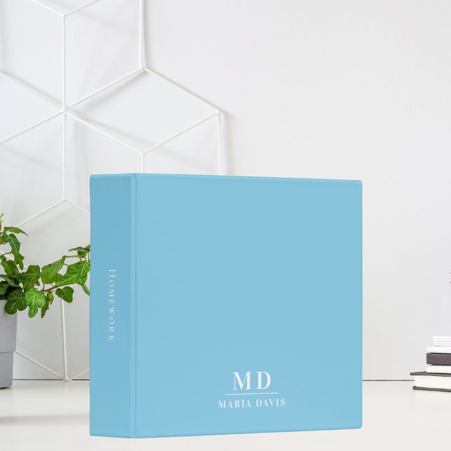 Sky blue monogram initials name binder (Creator Uploaded)