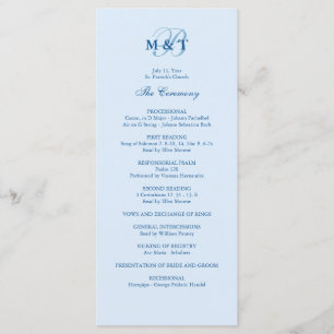Sky Blue Monogram Wedding Program
