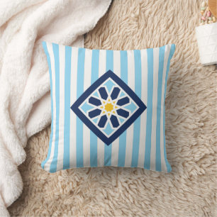 Sky Blue Moroccan Zellige Flower Symbol  Throw Pillow