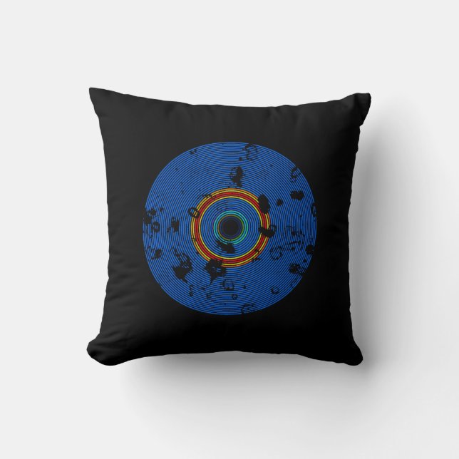Sky Blue Multicolor Vinyl Disc Texture Pattern Throw Pillow (Front)