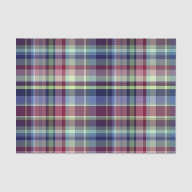 Sky Blue Navy Burgundy Pistach Preppy Madras Plaid Tissue Paper (Front)