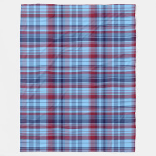 Sky Blue Navy Burgundy Preppy Madras Fleece Blanket