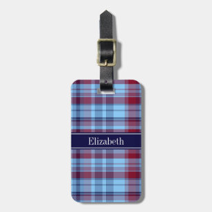 Sky Blue Navy Burgundy Preppy Madras N Monogram Luggage Tag