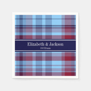 Sky Blue Navy Burgundy Preppy Madras N Monogram Napkin
