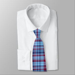 Sky Blue Navy Burgundy Preppy Madras Tie