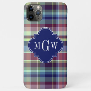 Sky Blue Navy Burgundy Wht Preppy Madras Monogram iPhone 11 Pro Max Case
