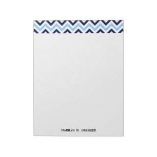Sky Blue, Navy, White Large Chevron ZigZag Pattern Notepad