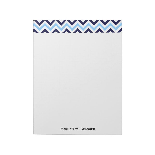 Sky Blue, Navy, White Large Chevron ZigZag Pattern Notepad (Rotated)