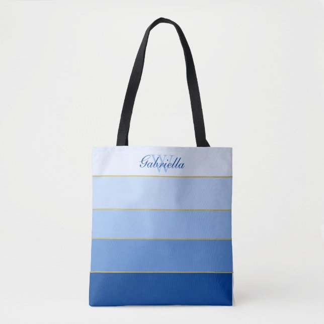 Sky Blue Ombre Colour Blocks Personalized Tote Bag (Front)