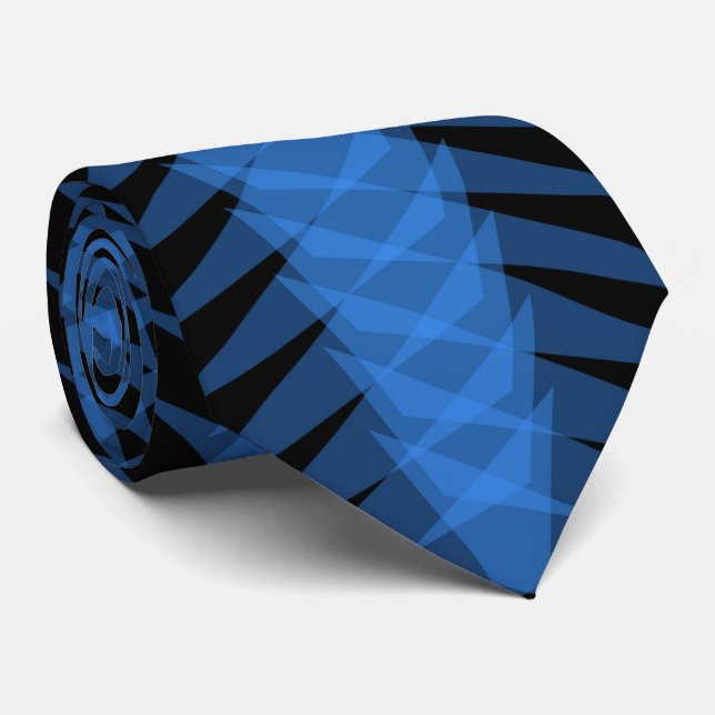 Sky Blue On Black Spiny Modern Abstract Design  Tie (Rolled)