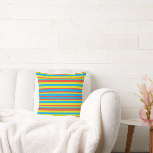 Sky Blue, Orange and Yellow Vintage Stripes Throw Pillow
