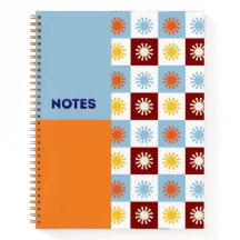 Sky Blue Orange Sunburst Chequerboard Notebook - L