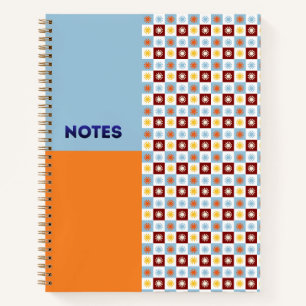 Sky Blue Orange Sunburst Chequerboard Notebook - M