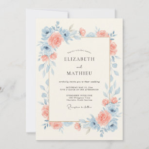 Sky Blue Peach Serene Spring Wedding Invitation