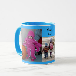 Sky Blue Personalize 3 PHOTO TEMPLATE Gift Coffee Mug