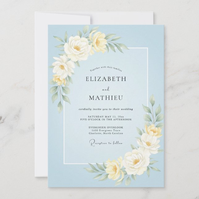 Sky Blue Petal Wedding Invitation (Front)
