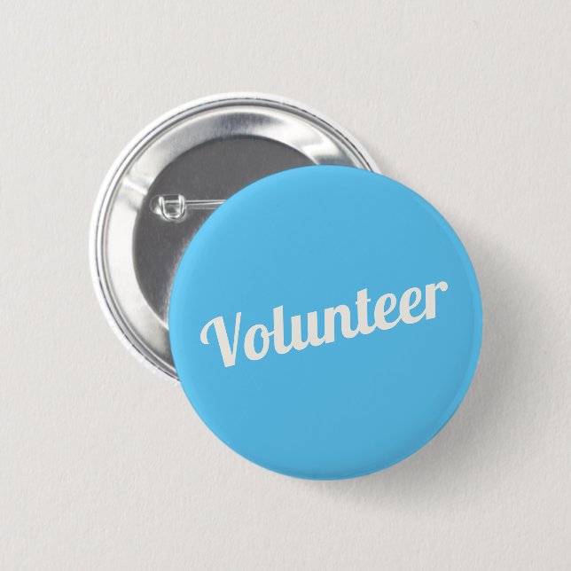 Sky Blue Pin-back Volunteer Buttons (Front & Back)