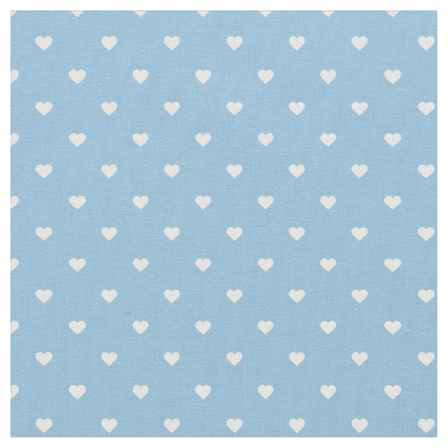 Sky Blue Polka Dot Hearts Fabric (Close Up)
