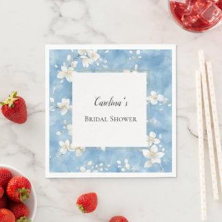 Sky Blue Pretty White Flowers Bridal Shower   Napkin