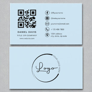 Sky Blue Professional Company Logo QR Code Business Card