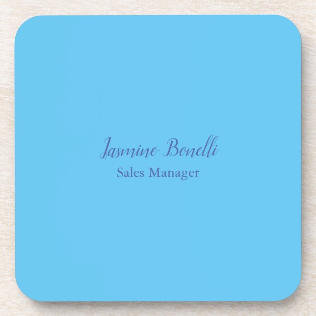 Sky Blue Professional Modern Minimalist Add Name Coaster (Front)
