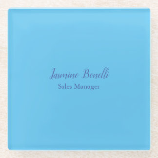 Sky Blue Professional Modern Minimalist Add Name Glass Coaster