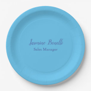 Sky Blue Professional Modern Minimalist Add Name Paper Plate