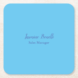 Sky Blue Professional Modern Minimalist Add Name Square Paper Coaster