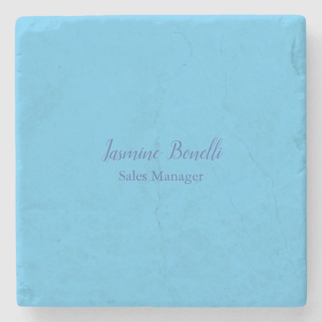 Sky Blue Professional Modern Minimalist Add Name Stone Coaster (Front)