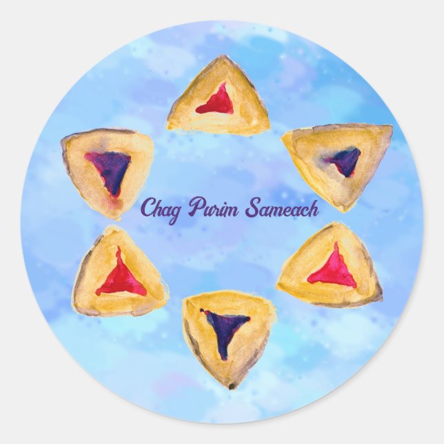 Sky Blue Purim Hamantaschen  Classic Round Sticker (Front)