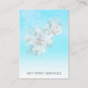 *~* Sky Blue QR Flowers Glitter Shimmer Business Card