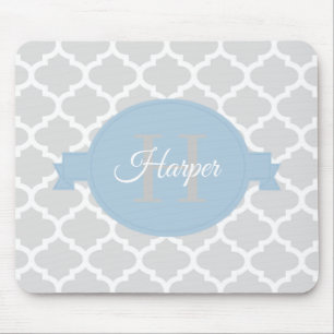 Sky Blue Quatrefoil Personalized Mouse Pad