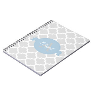 Sky Blue Quatrefoil Personalized Spiral Notebook