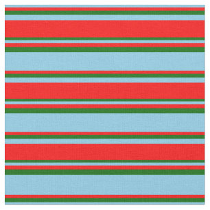 Sky Blue, Red, and Dark Green Coloured Stripes Fabric