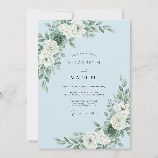 Sky Blue Refined Winter Wedding Invitation (Front)