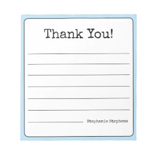 Sky Blue Retro Thank You Your Name Lined Notepad