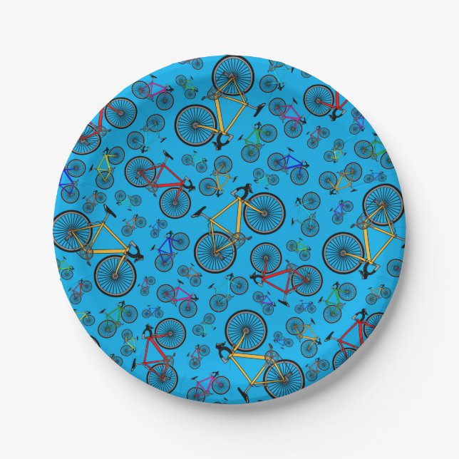 Sky blue road bikes paper plate (Front)