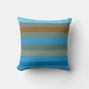  Sky Blue, Rust & Olive STRIPES Throw Pillow