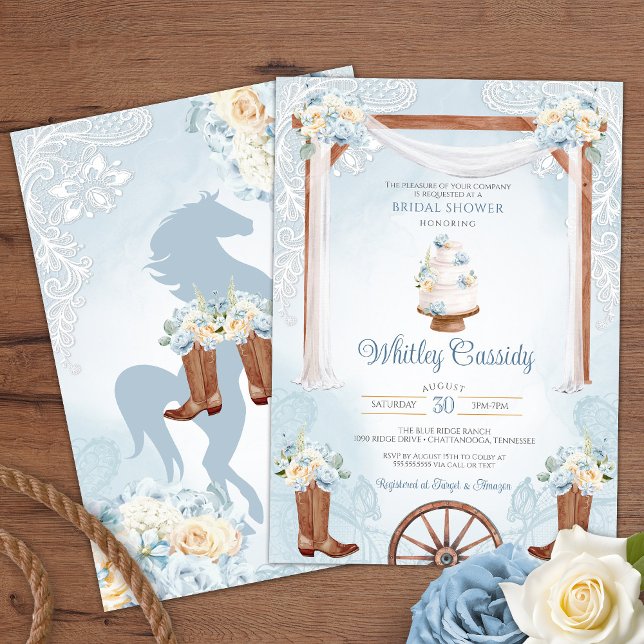 Sky Blue Rustic Country Western Bridal Shower Invitation (Creator Uploaded)