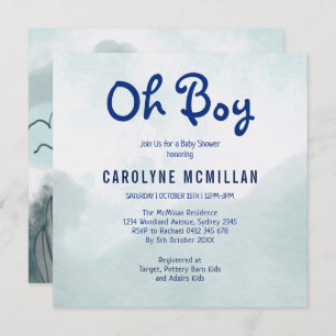 Sky Blue Sage Greenery Botanical Baby Boy Shower Invitation