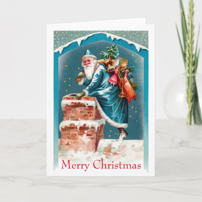Sky Blue Santa Greeting Card (Front)