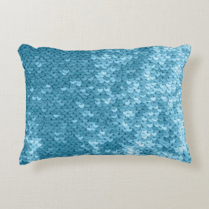 Sky blue shiny fabric with sequins, abstract backg accent pillow