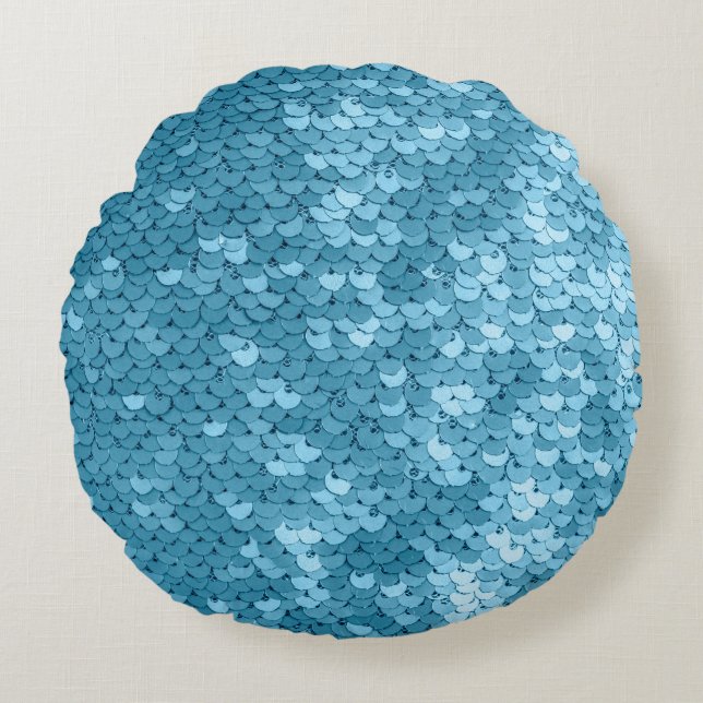 Sky blue shiny fabric with sequins, abstract backg round pillow (Front)