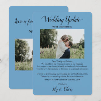 Sky Blue Simple Wedding Update 2 Photo Downsizing Announcement