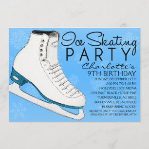 Sky Blue Skate Mates Ice Skating Birthday Party Invitation