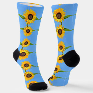 Sky Blue Socks with Sunflowers