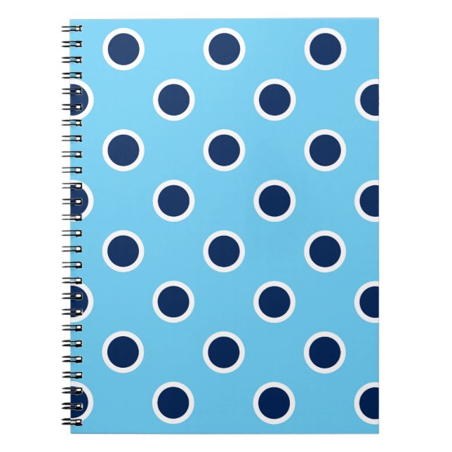 Sky Blue Spiral Notebook with Navy Polka Dots (Front)