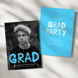 Sky Blue Spray Paint Photo Graduation Party Invitation